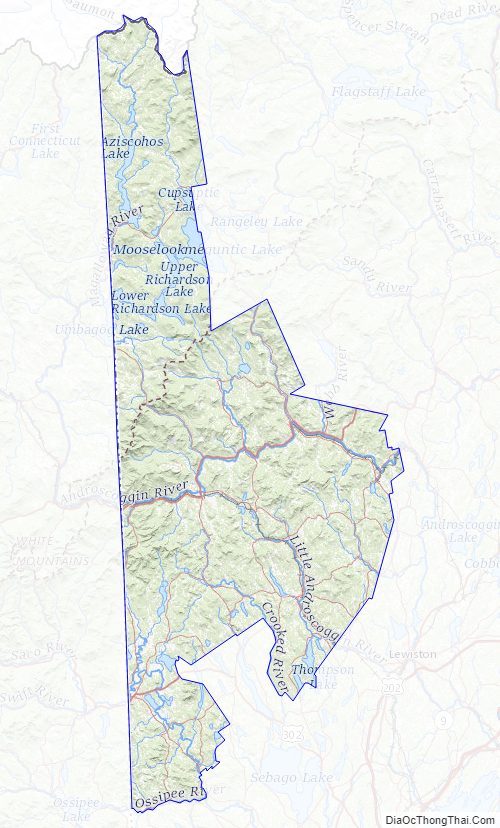Topographic map of Oxford County, Maine