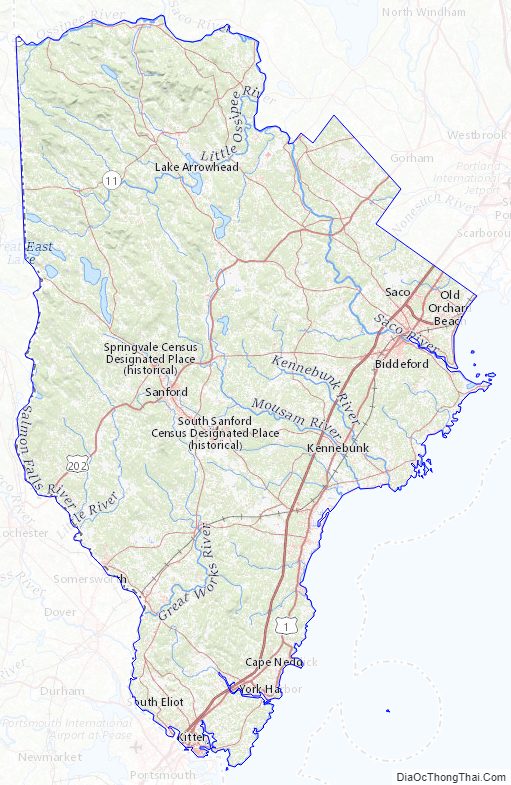 Topographic map of York County, Maine