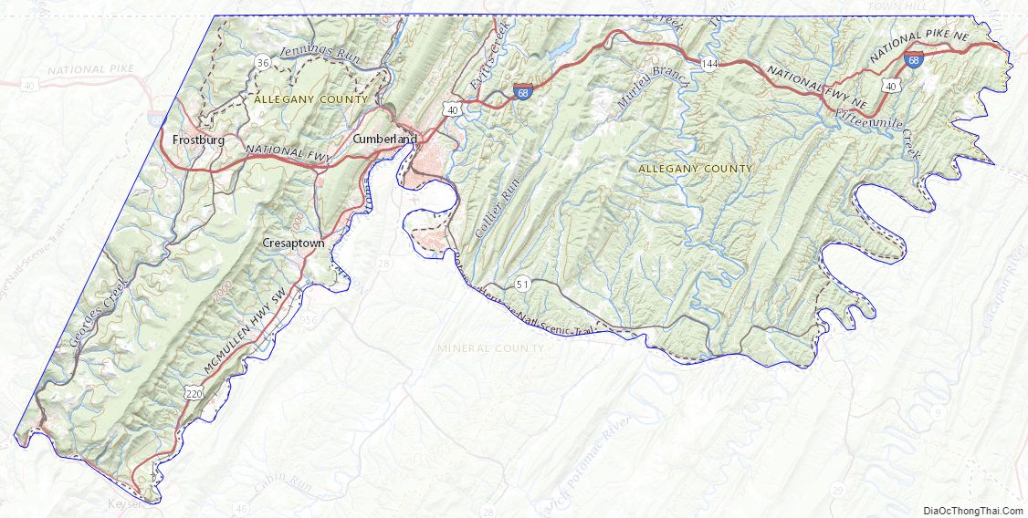 Topographic map of Allegany County, Maryland