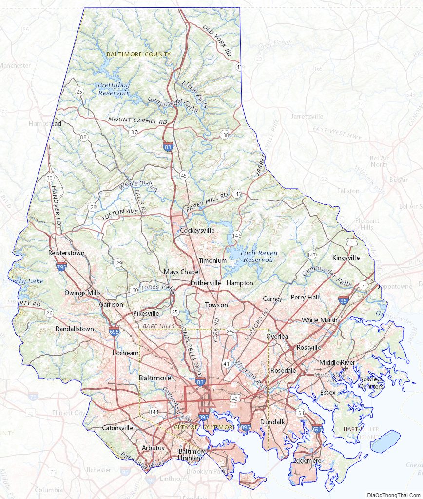 Topographic map of Baltimore County, Maryland