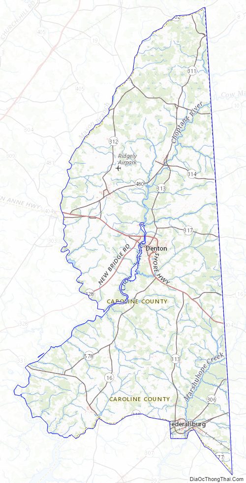 Topographic map of Caroline County, Maryland