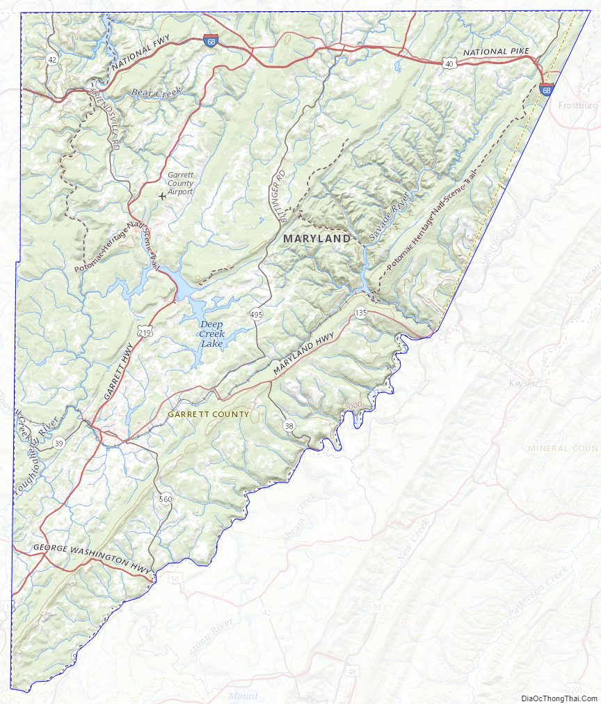 Topographic map of Garrett County, Maryland
