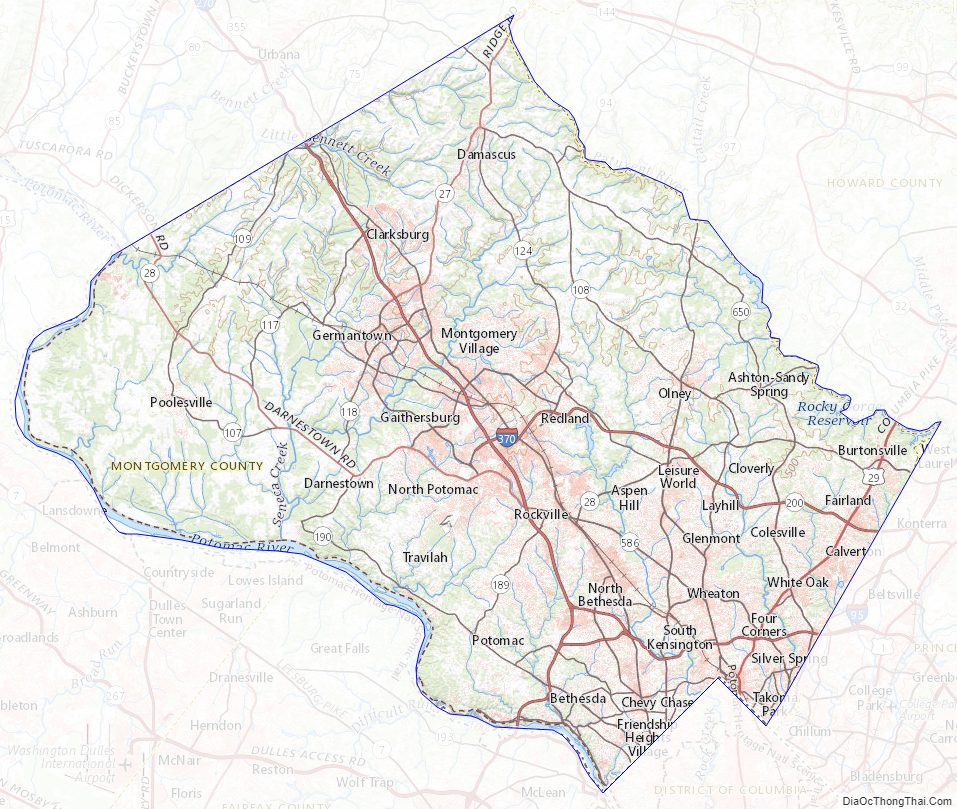 Topographic map of Montgomery County, Maryland