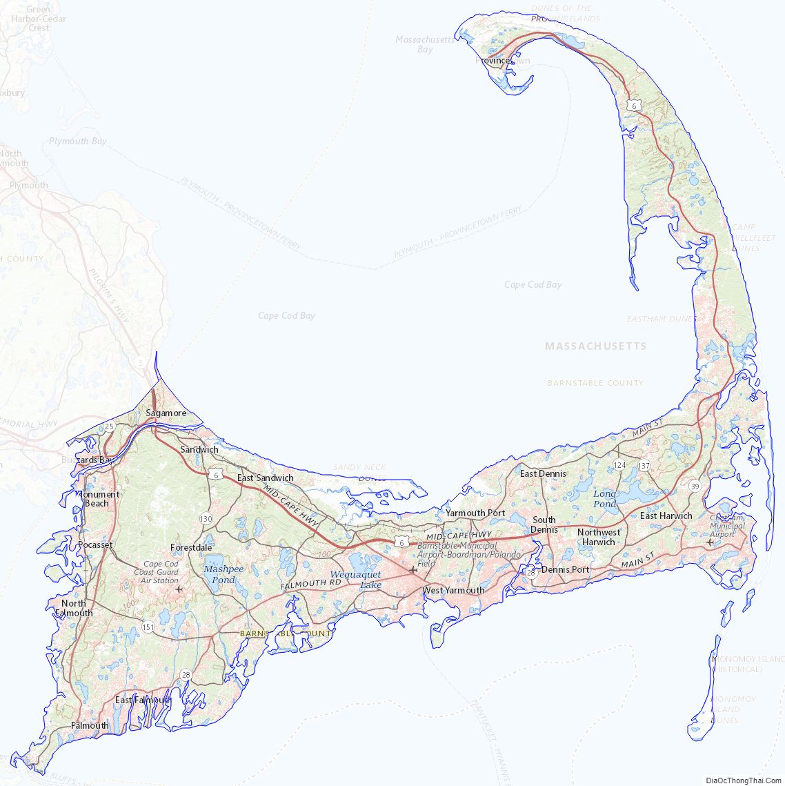 Topographic map of Barnstable County, Massachusetts