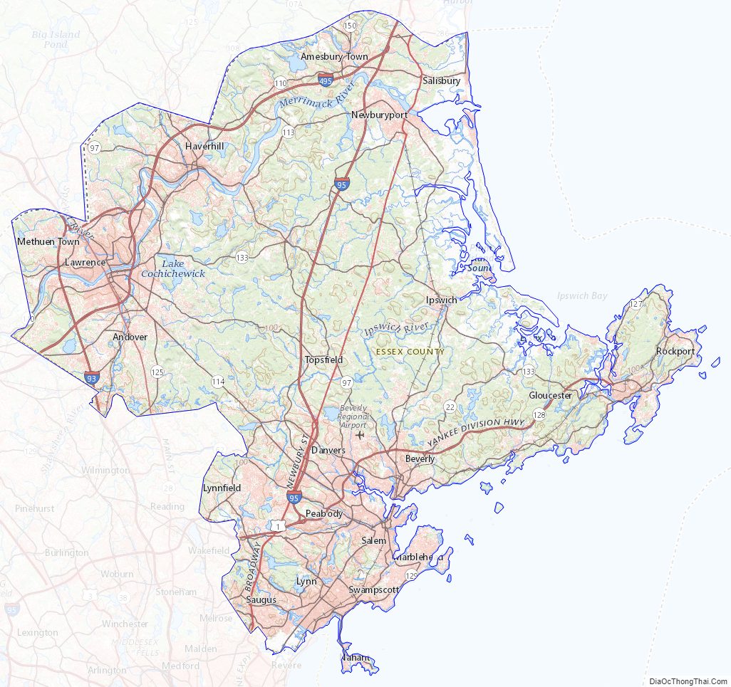 Topographic map of Essex County, Massachusetts