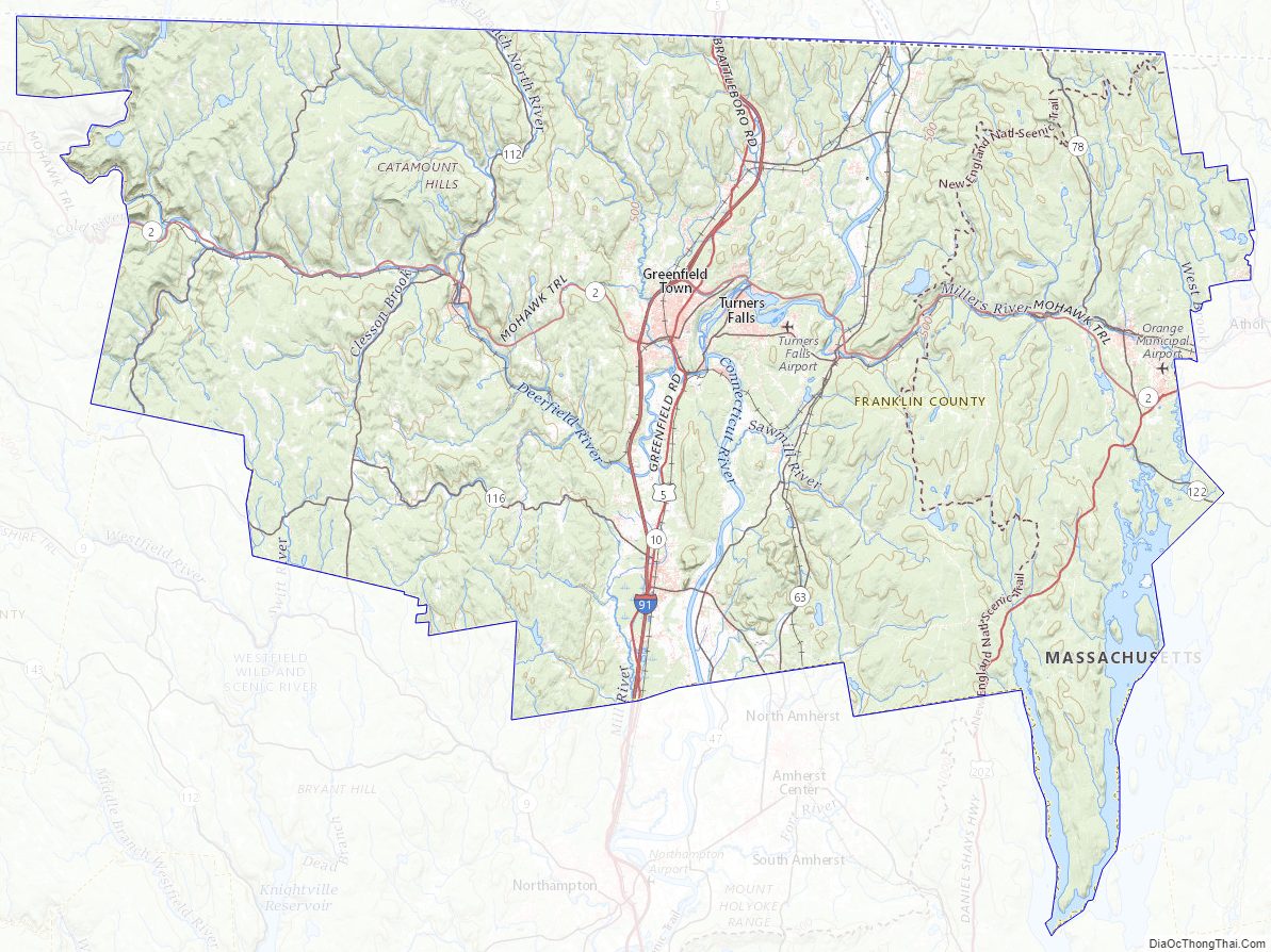 Topographic map of Franklin County, Massachusetts