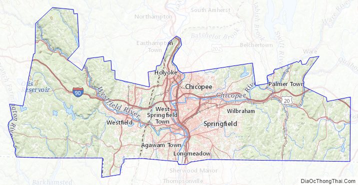 Topographic map of Hampden County, Massachusetts