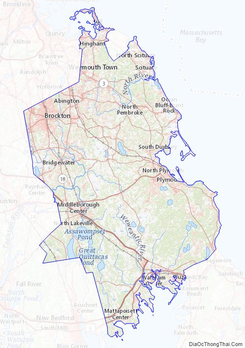 Topographic map of Plymouth County, Massachusetts