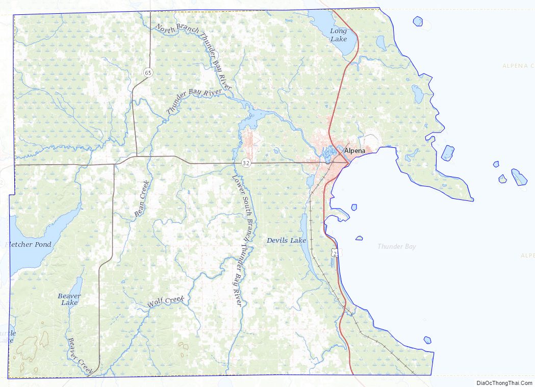 Topographic map of Alpena County, Michigan