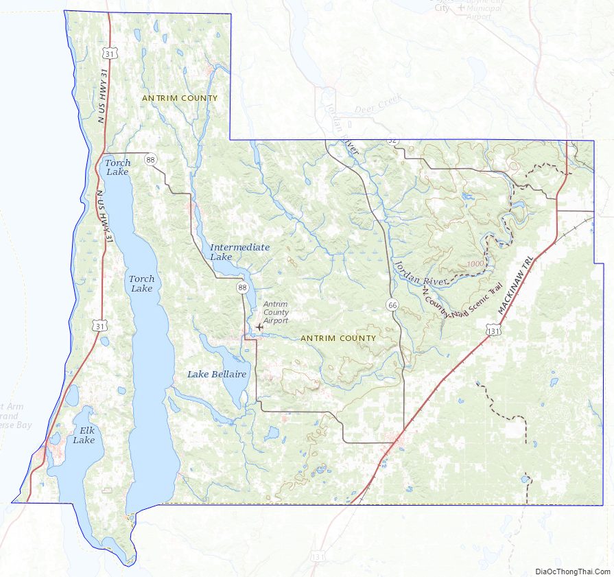 Topographic map of Antrim County, Michigan
