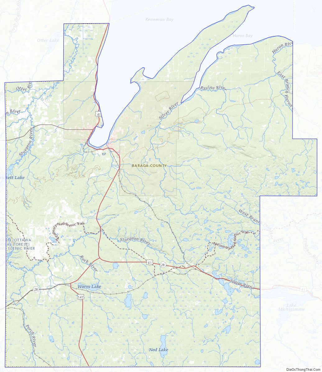Topographic map of Baraga County, Michigan