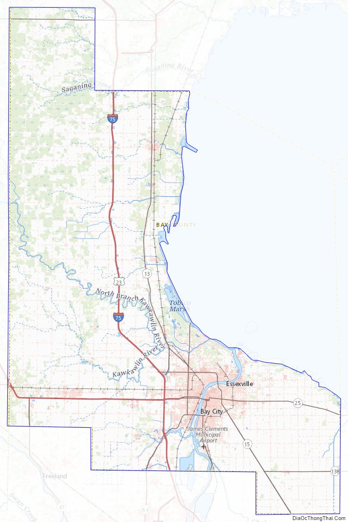 Topographic map of Bay County, Michigan