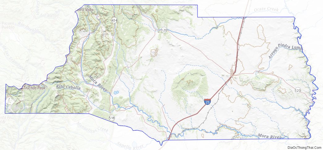 Topographic map of Mora County, New Mexico