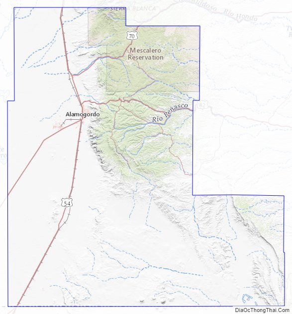 Topographic map of Otero County, New Mexico