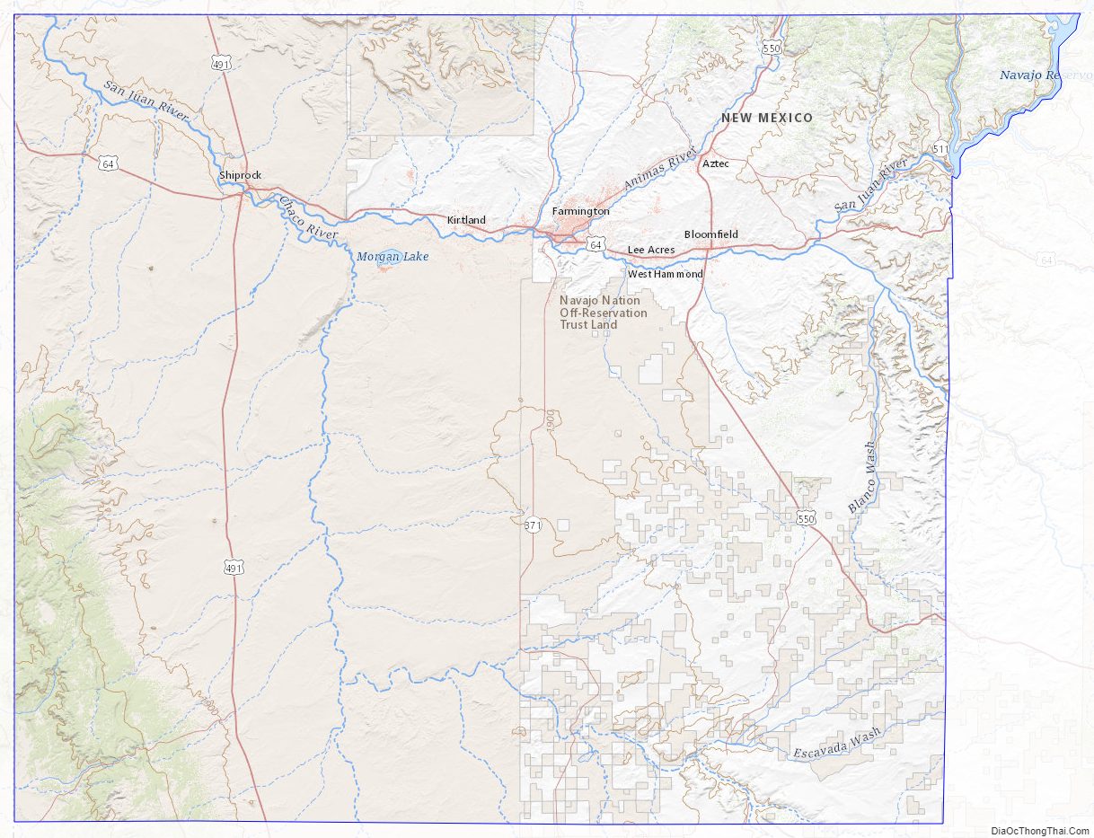 Topographic map of San Juan County, New Mexico