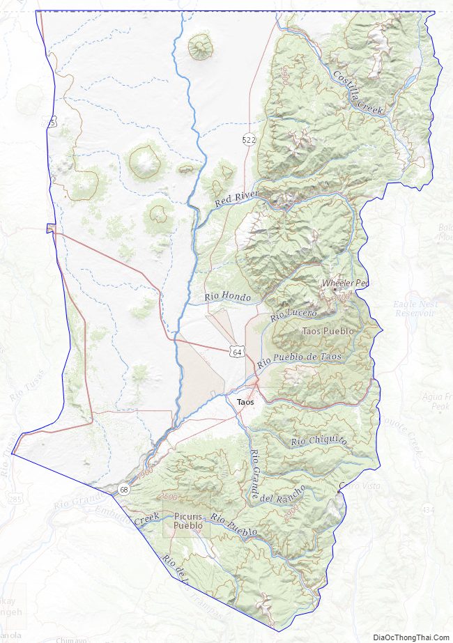 Topographic map of Taos County, New Mexico