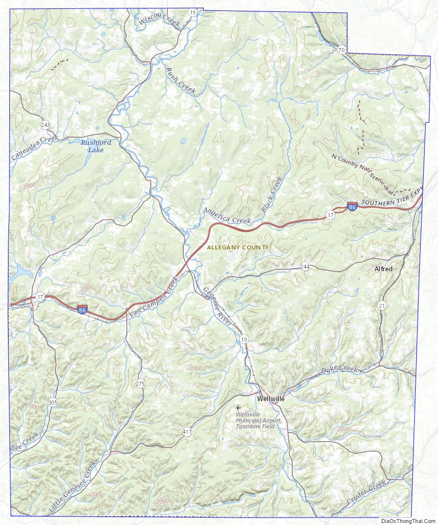 Topographic map of Allegany County, New York