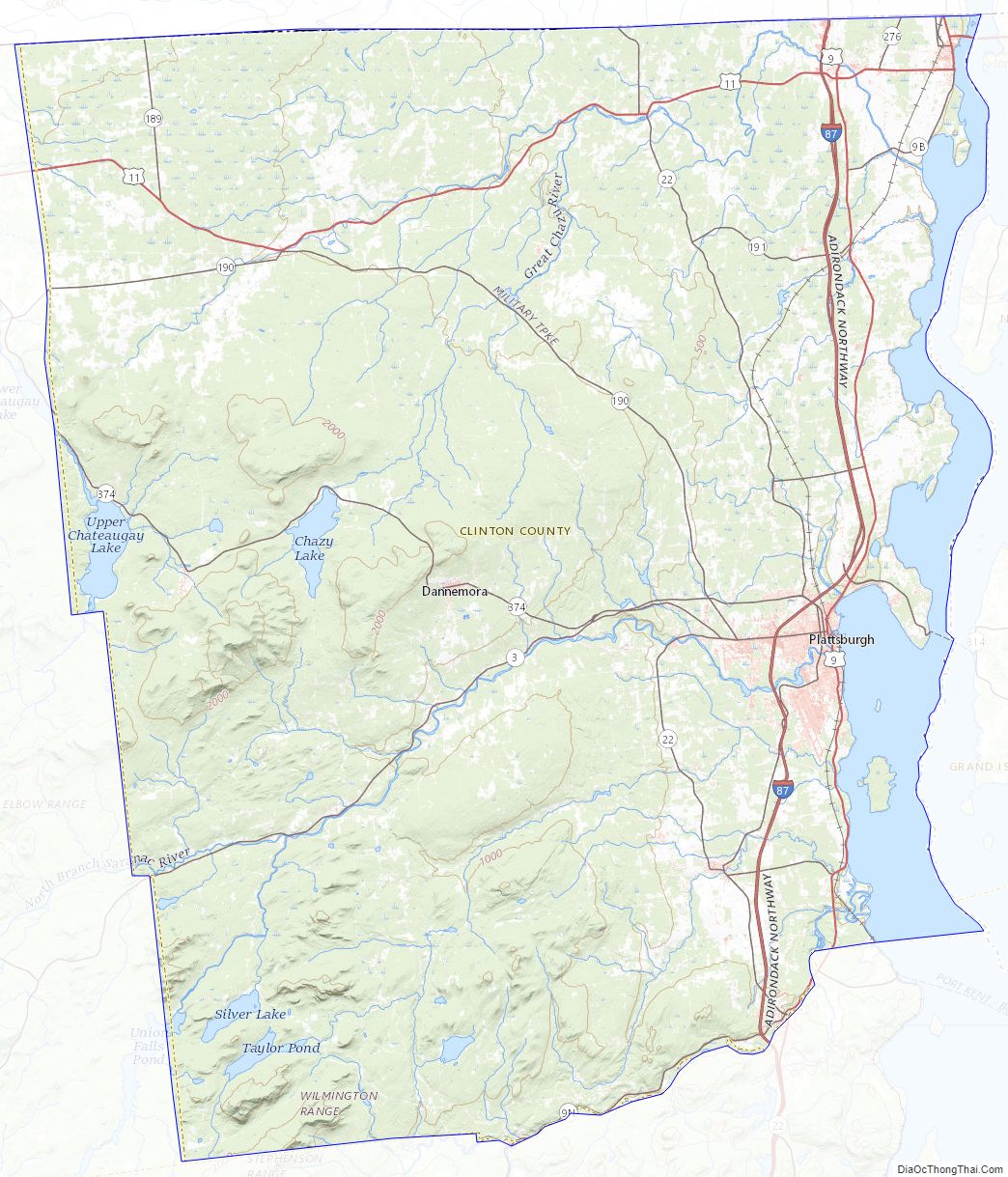 Topographic map of Clinton County, New York