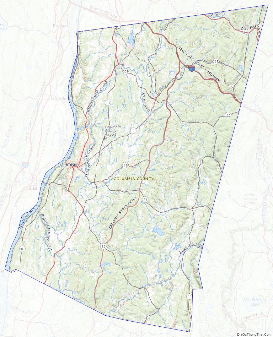 Topographic map of Columbia County, New York
