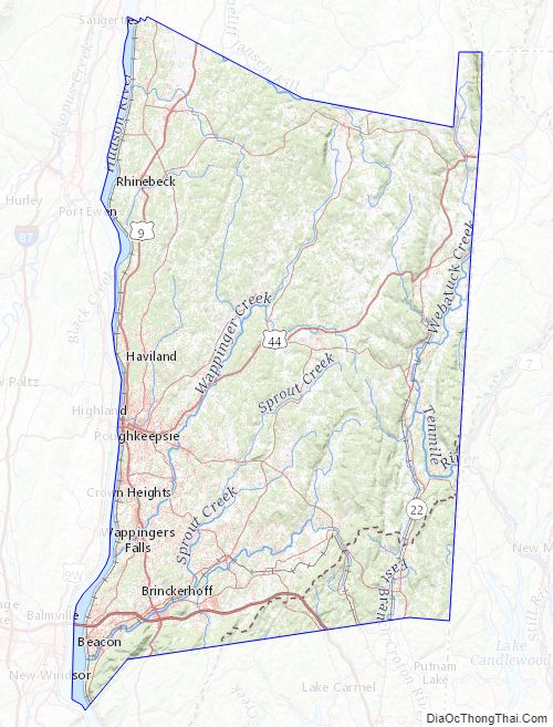 Topographic map of Dutchess County, New York