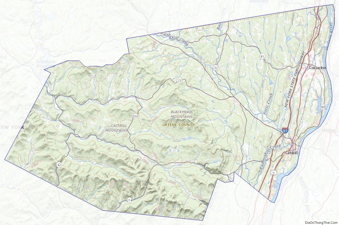 Topographic map of Greene County, New York