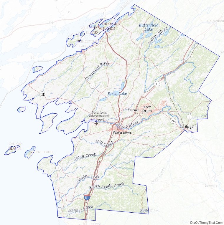 Topographic map of Jefferson County, New York