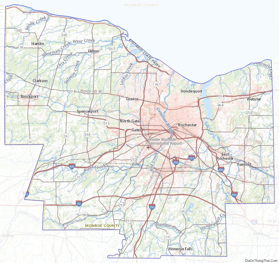 Topographic map of Monroe County, New York