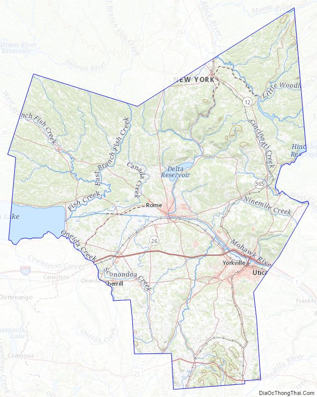 Topographic map of Oneida County, New York