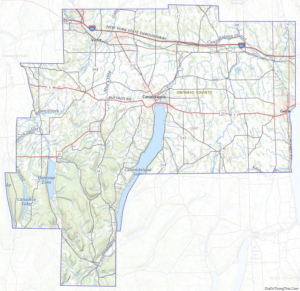 Topographic map of Ontario County, New York