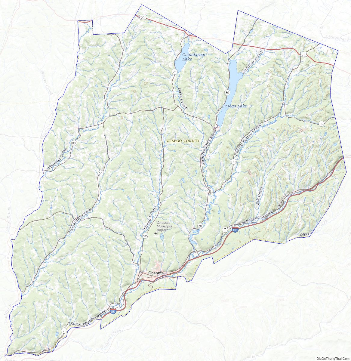 Topographic map of Otsego County, New York