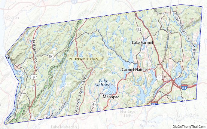 Topographic map of Putnam County, New York
