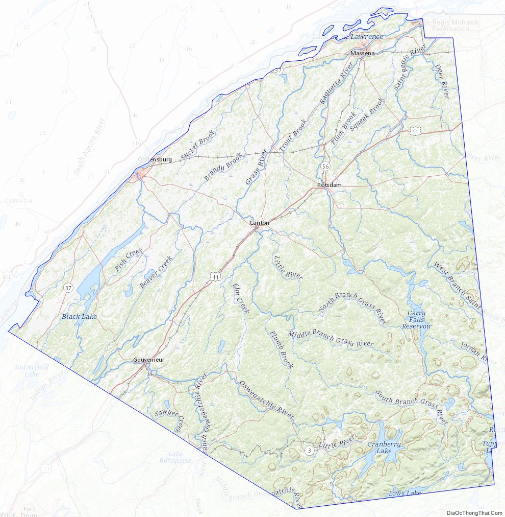 Topographic Map of St. Lawrence County, New York