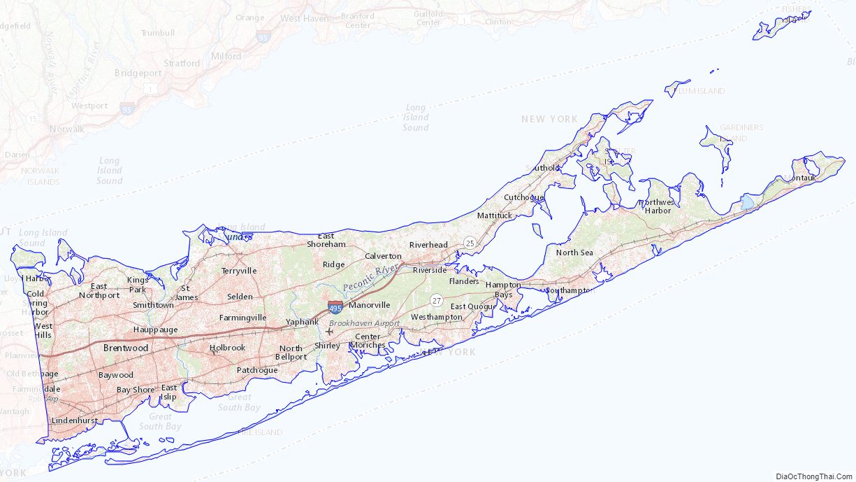 Topographic map of Suffolk County, New York