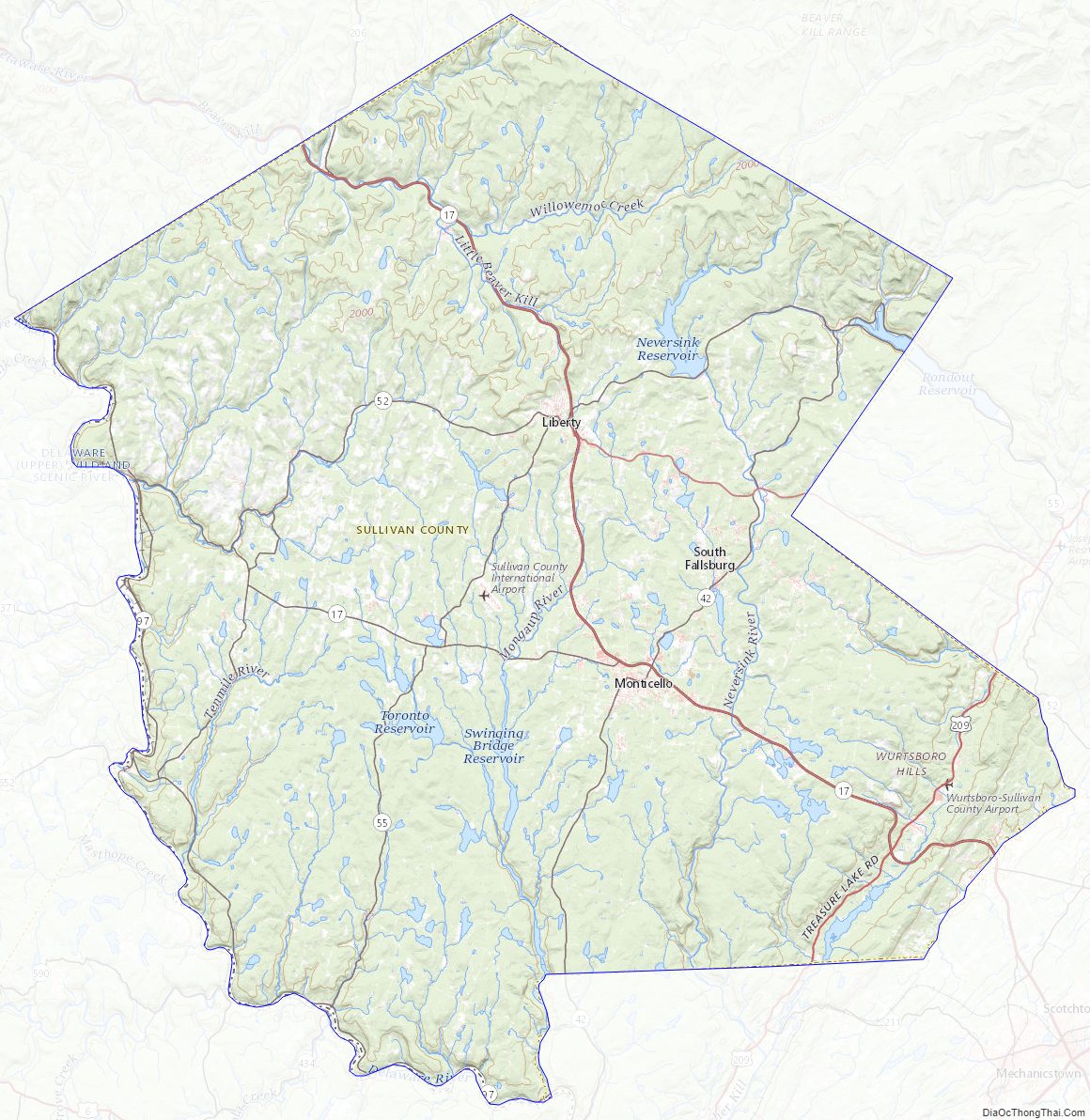 Topographic map of Sullivan County, New York