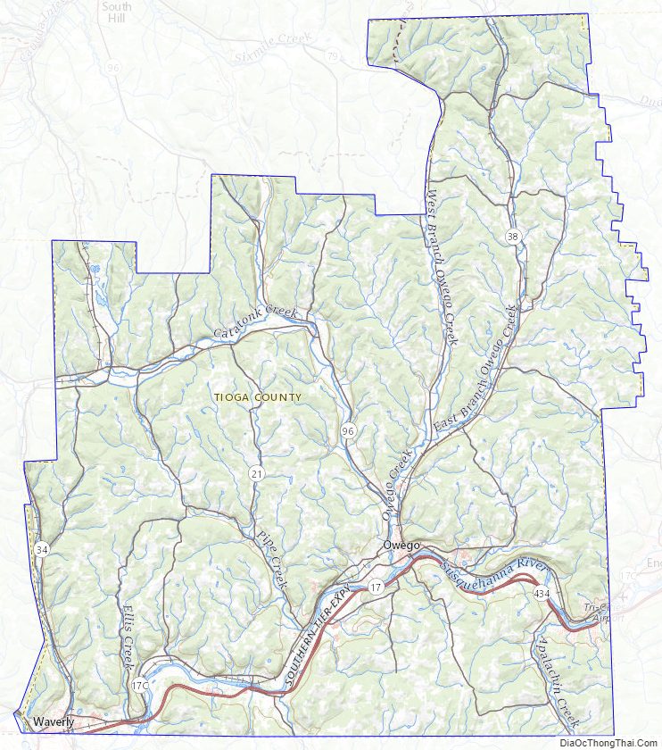 Topographic map of Tioga County, New York