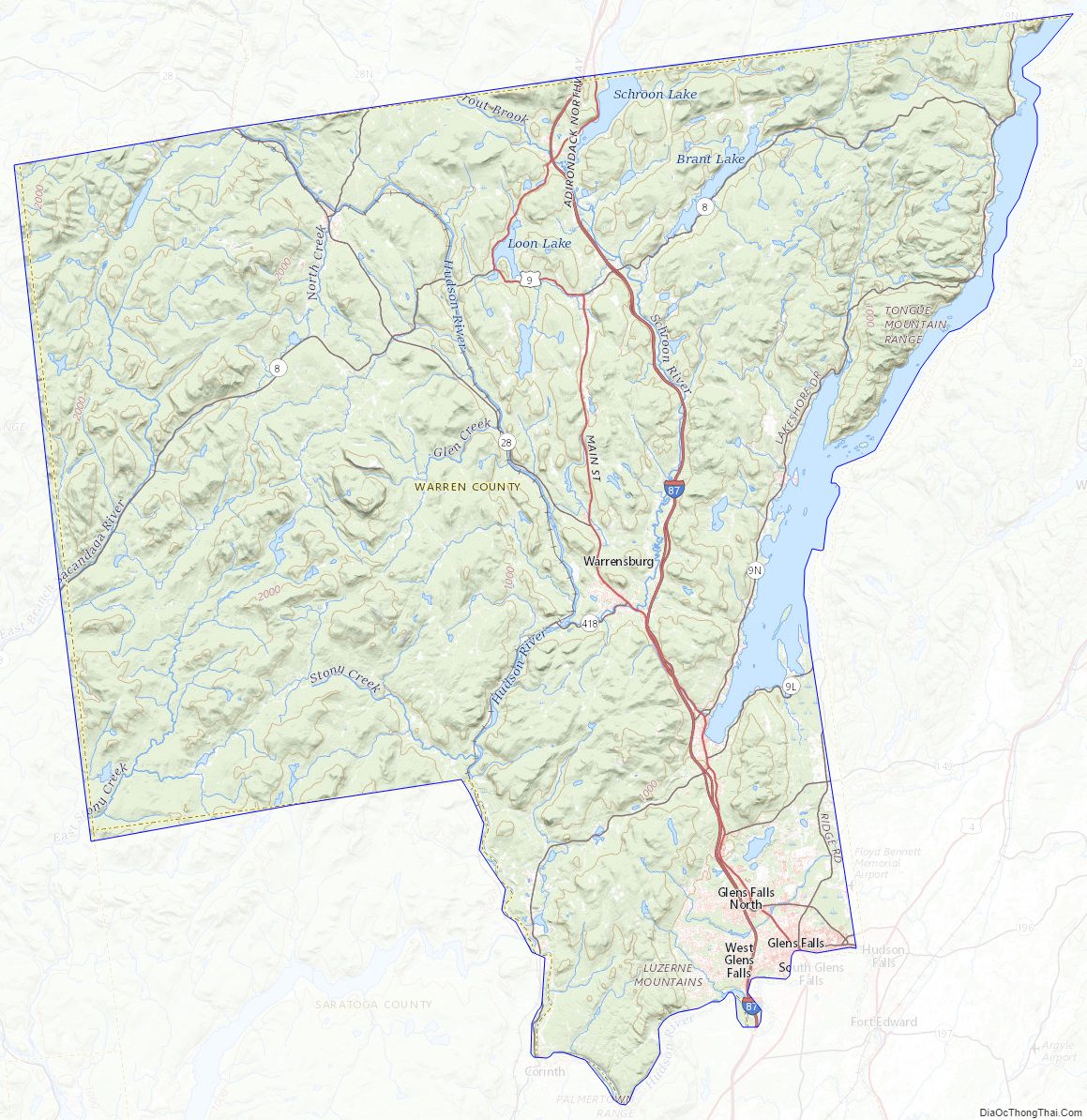 Topographic Map of Warren County, New York