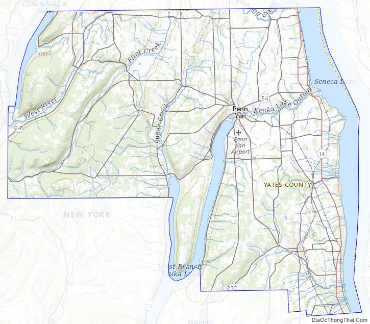 Topographic map of Yates County, New York