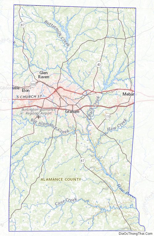 Topographic map of Alamance County, North Carolina