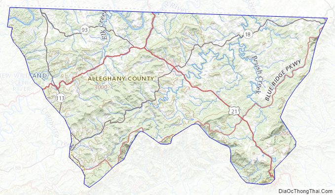 Topographic map of Alleghany County, North Carolina