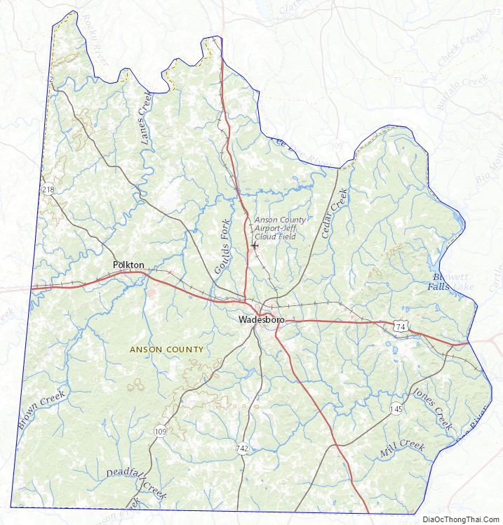 Topographic map of Anson County, North Carolina