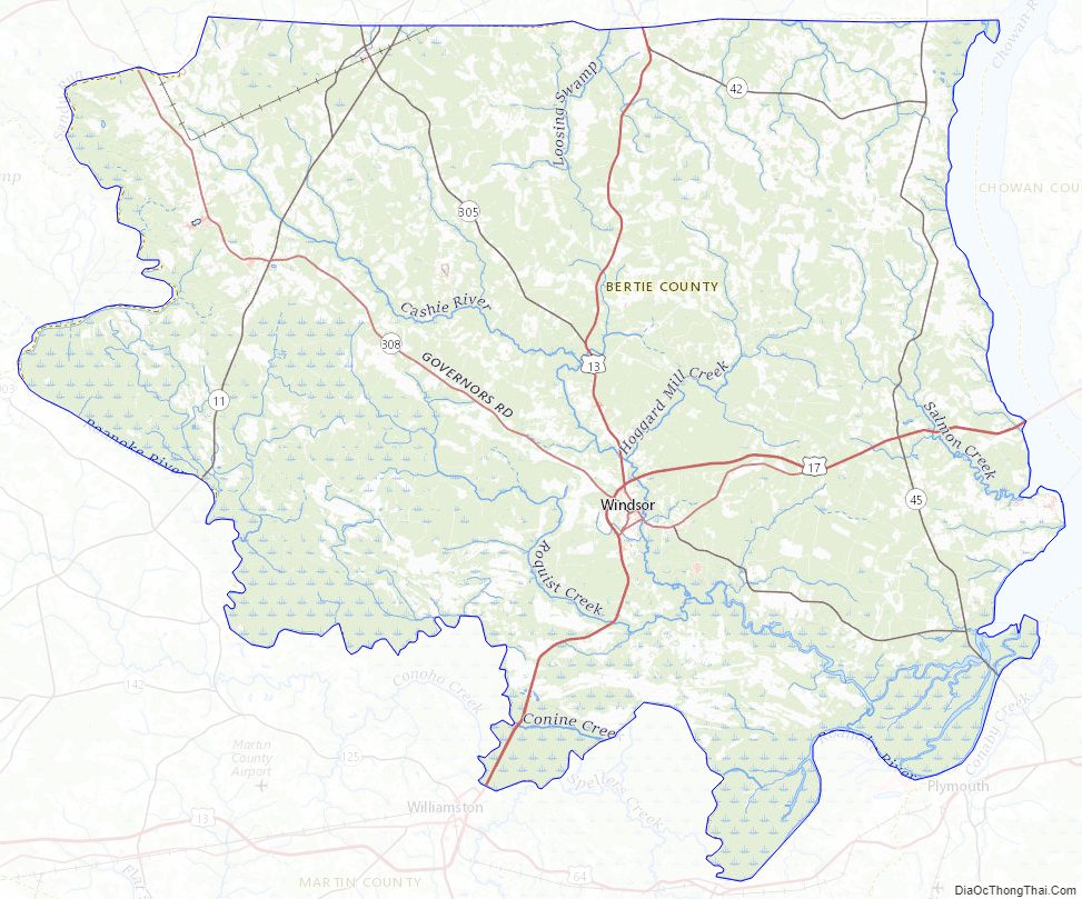 Topographic map of Bertie County, North Carolina