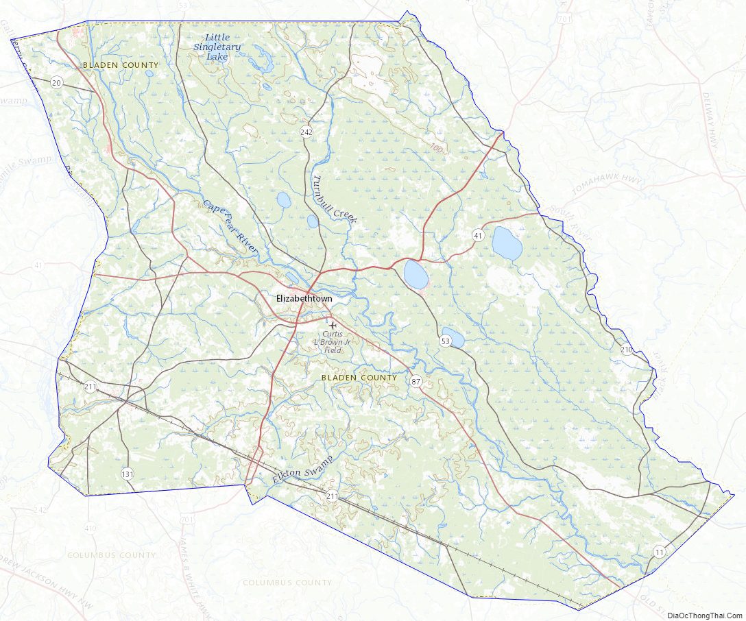 Topographic map of Bladen County, North Carolina