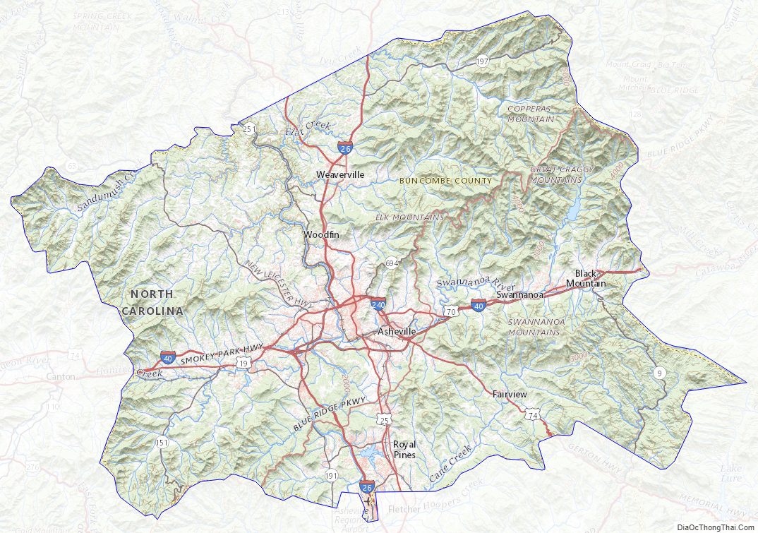 Topographic map of Buncombe County, North Carolina