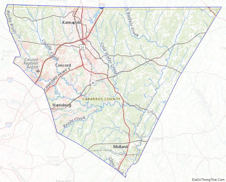Topographic map of Cabarrus County, North Carolina