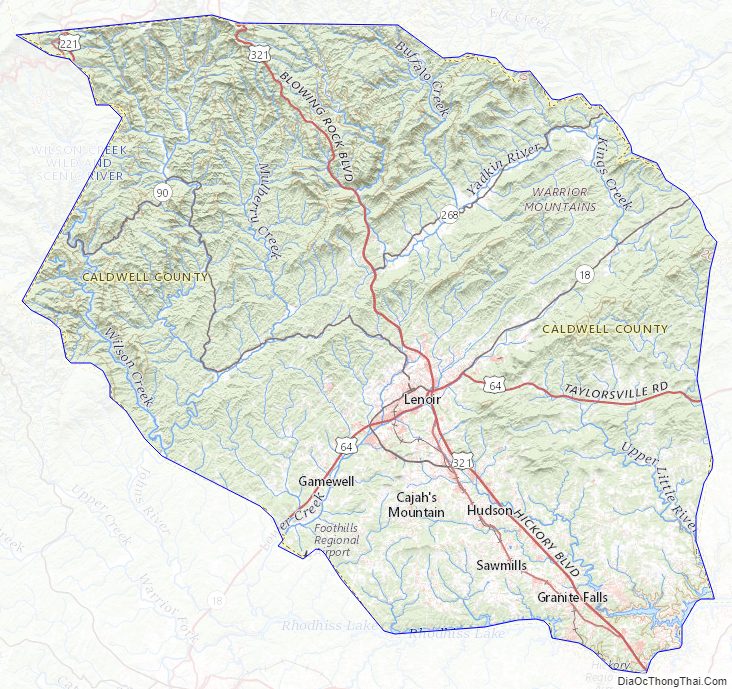 Topographic map of Caldwell County, North Carolina