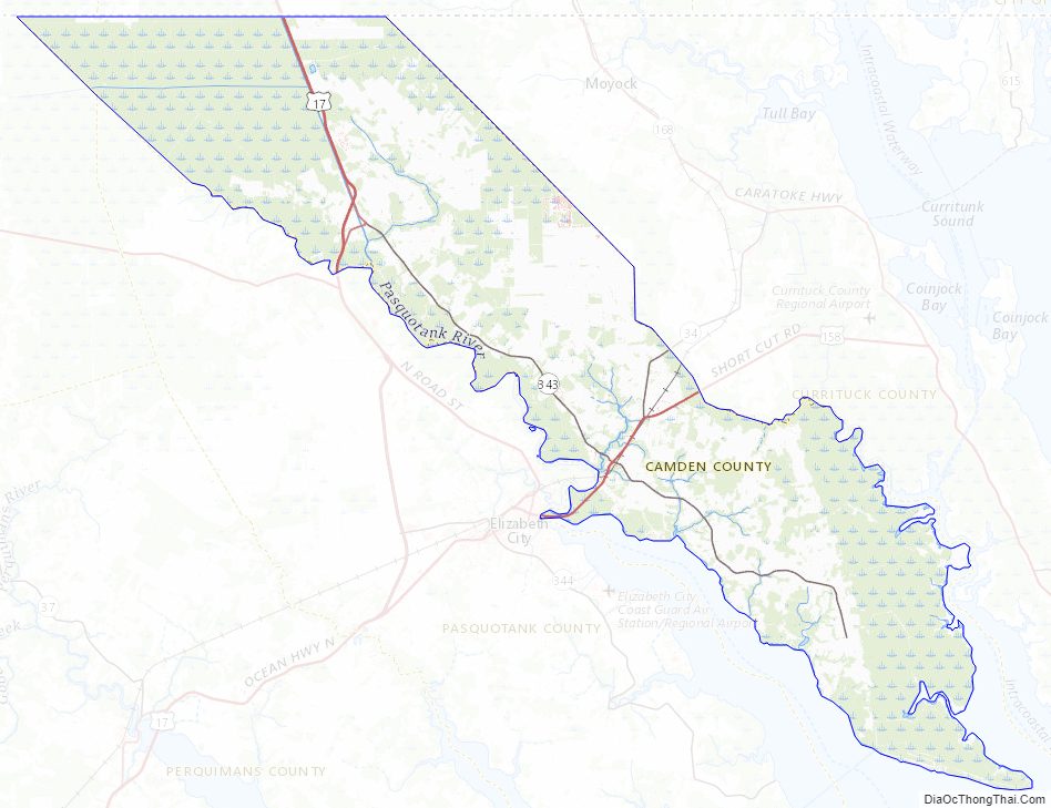 Topographic map of Camden County, North Carolina