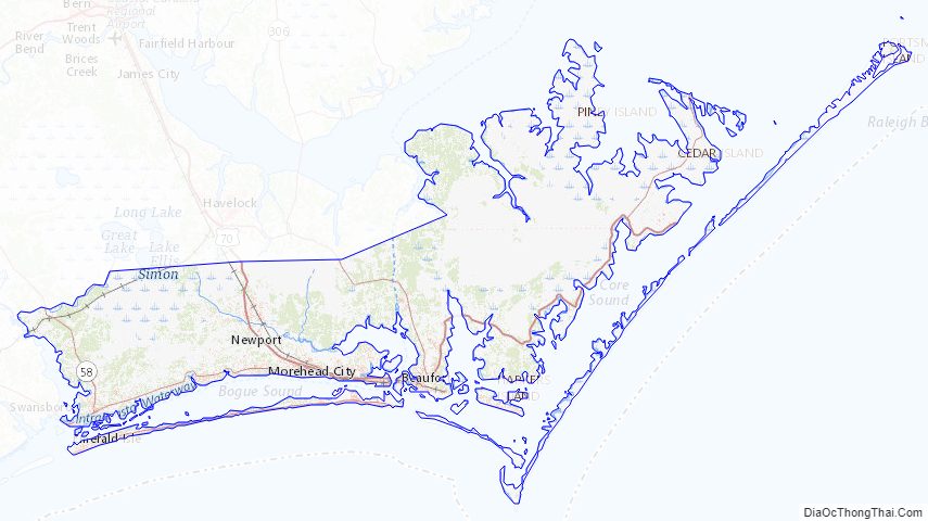 Topographic map of Carteret County, North Carolina