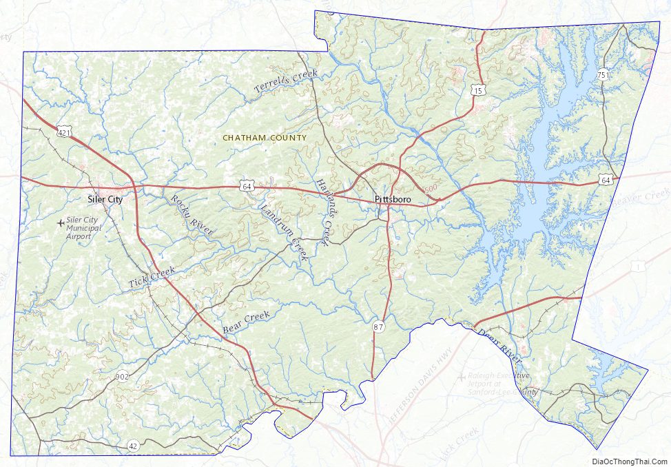 Topographic map of Chatham County, North Carolina