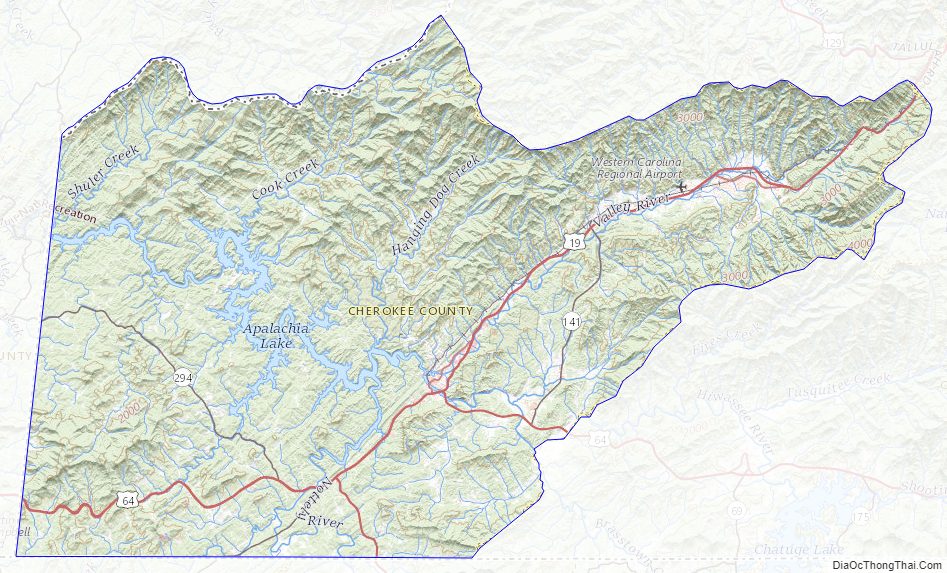 Topographic map of Cherokee County, North Carolina