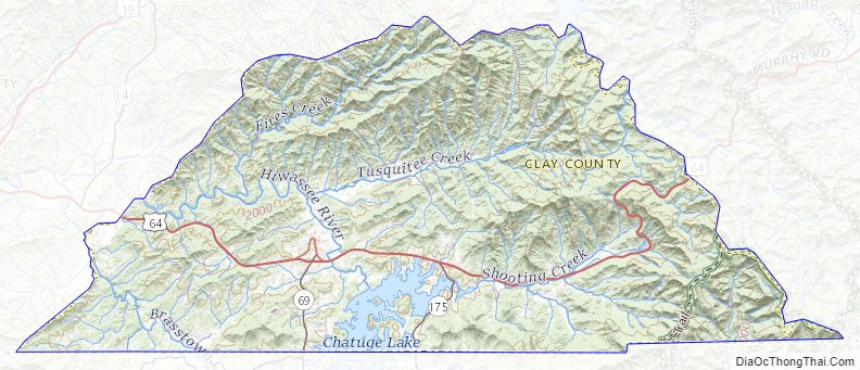 Topographic map of Clay County, North Carolina